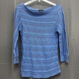 Chaps Classics Women's Blue Cable Knit Linen Cotton Blend Sweater Size L